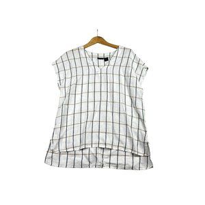 Tahari Linen Blend Windowpane Cap Sleeve Tunic Top sz‎ Small